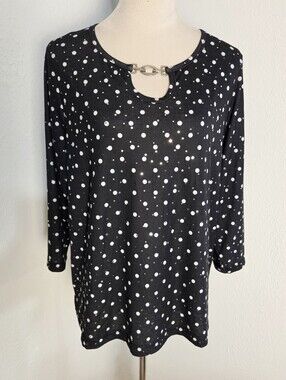 Cathy Daniels Black & White Polka Dot Top with Sequins, Silver Hardware Sz XL